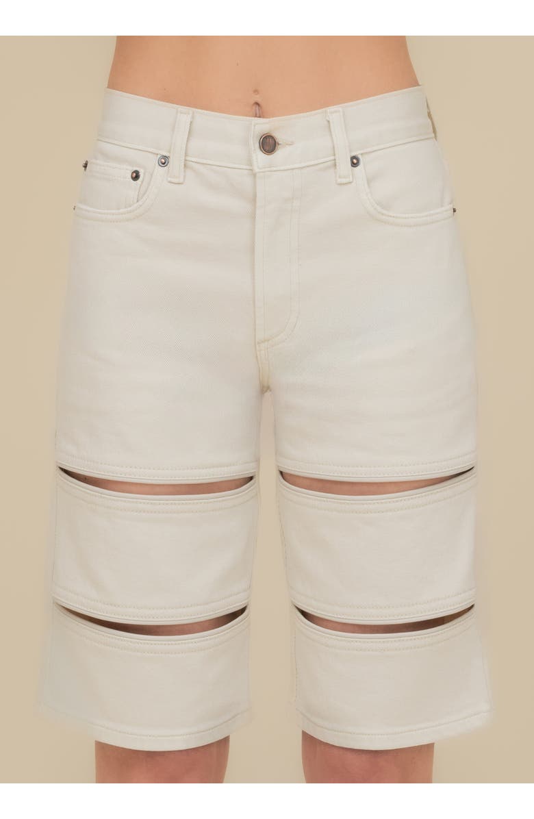Contessa Mills Arcana with Leather Trim Mid-Rise Slim Denim Jean Short, Alternate, color, Tofu Denim