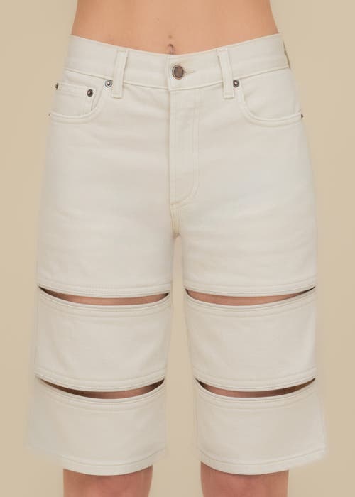 Contessa Mills Arcana With Leather Trim Mid-rise Slim Denim Jean Short In White