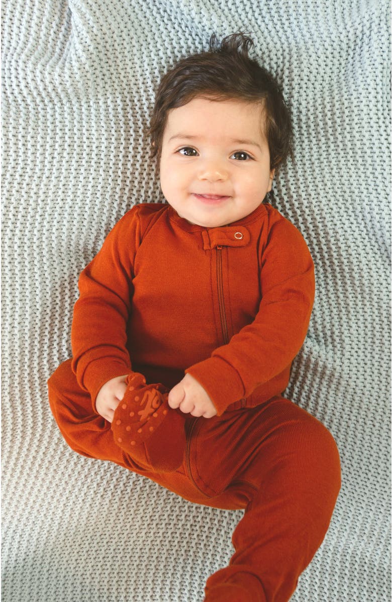 Leveret Footed Printed Cotton Pajamas, Solids, Stripes & Tie Dye, Alternate, color, Rust