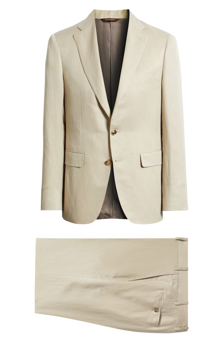 Canali Trim Fit Tan Linen & Silk Suit, Main, color, Beige