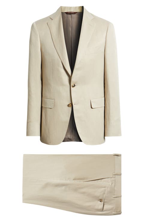 Trim Fit Tan Linen & Silk Suit
