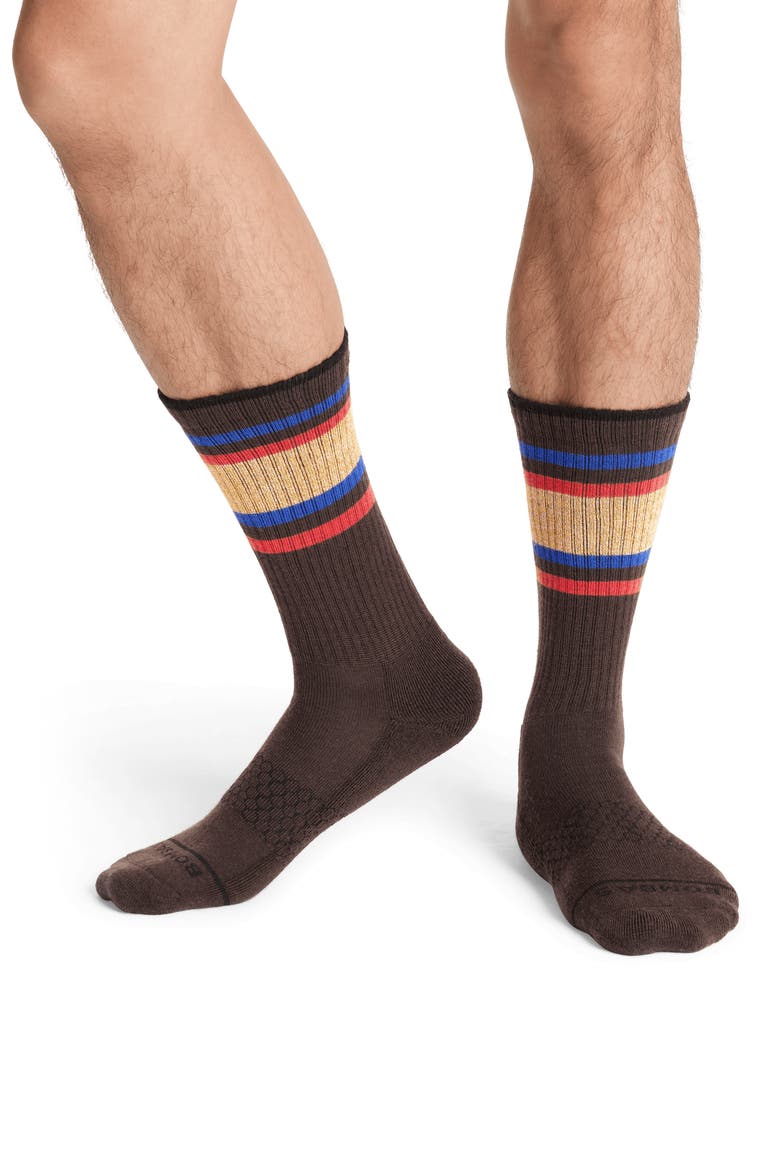 Multistripe Marl Wool Blend Crew Socks, Alternate, color, ESPRESSO