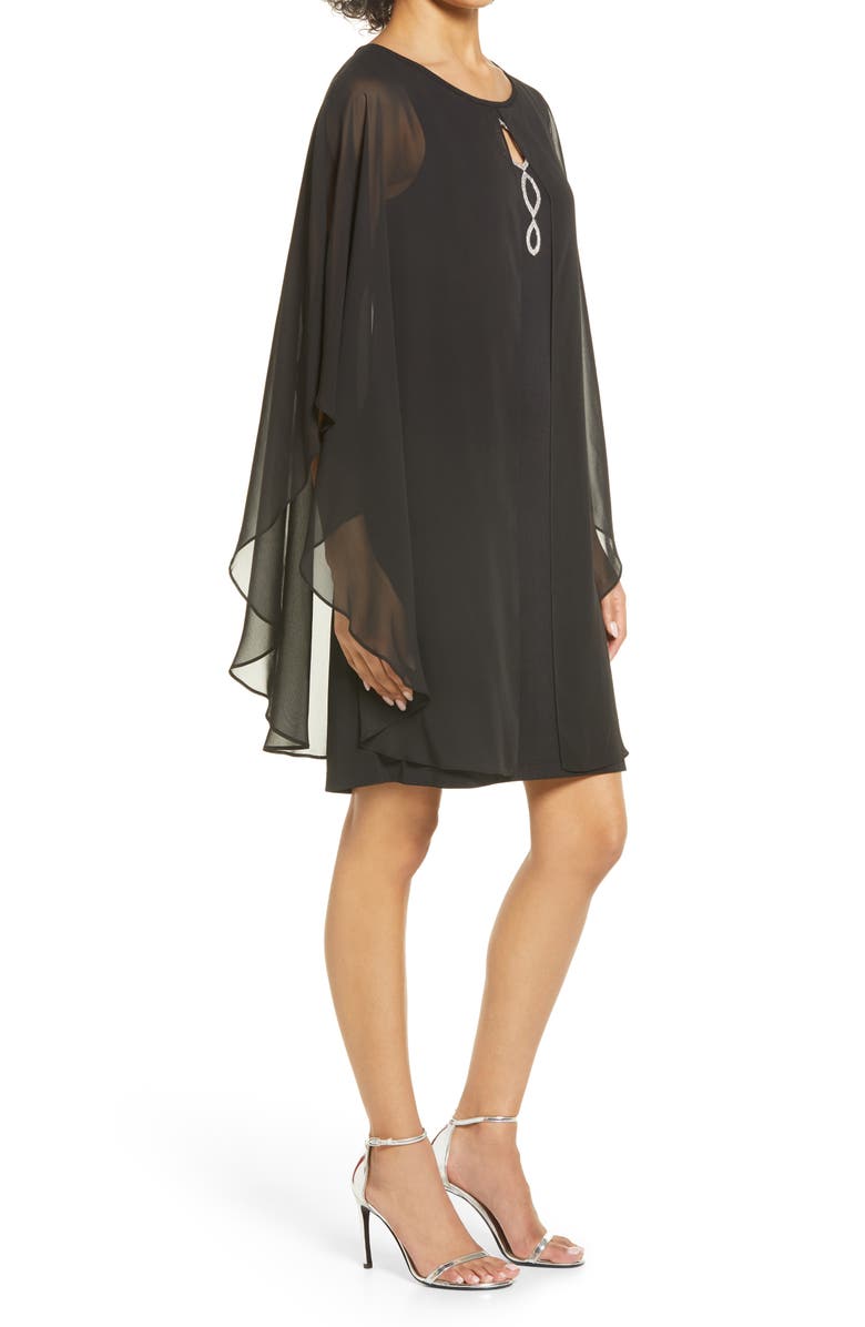 Connected Apparel Chiffon Overlay Cape Dress, Alternate, color, 