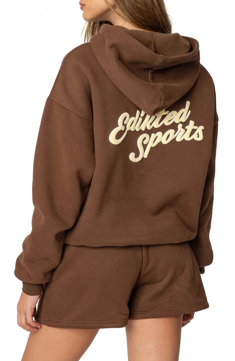 EDIKTED So Sporty Hoodie, Main, color, Brown