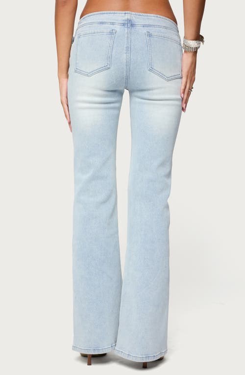 Edikted Kinza Belted Low Rise Flare Jeans In Blue
