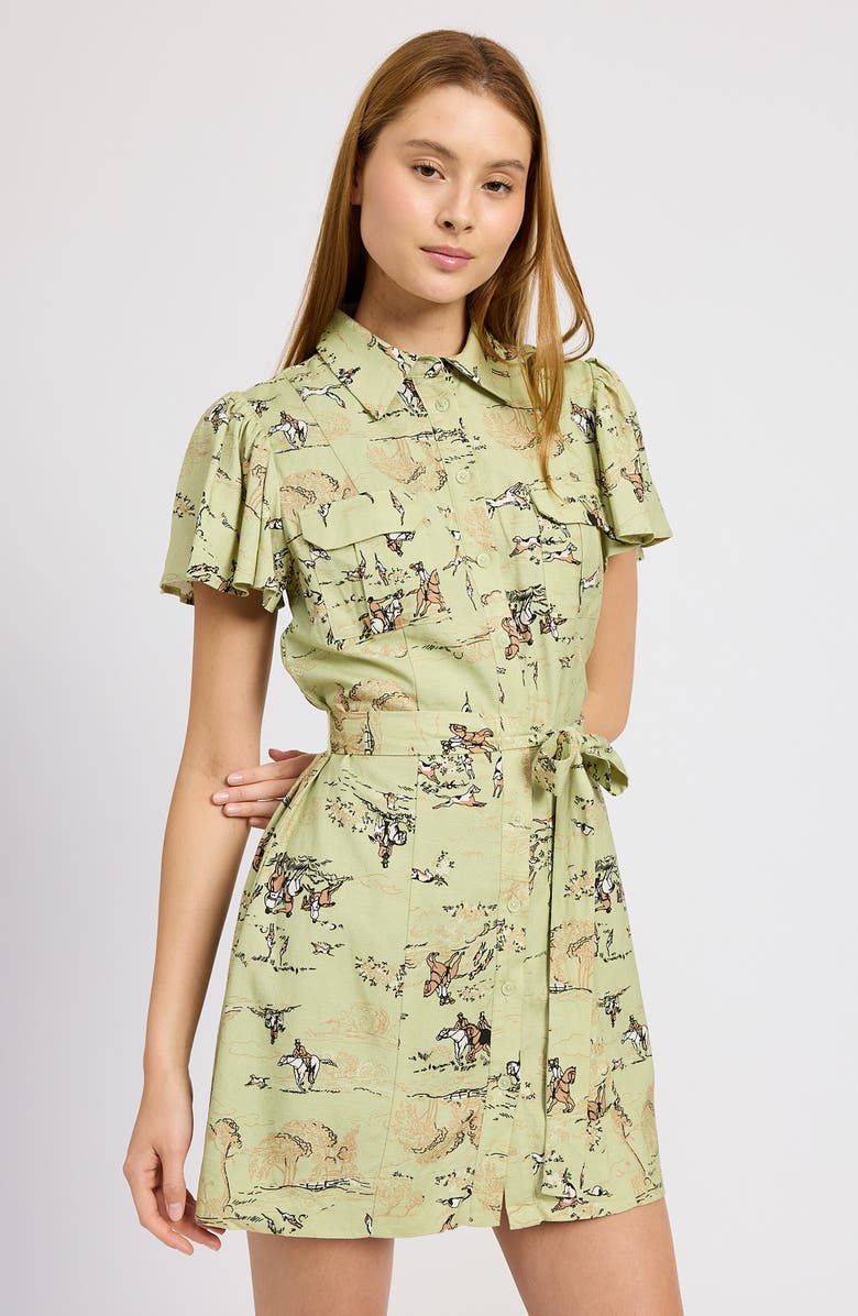 En Saison Brooks Hunt Print Short Sleeve Mini Shirtdress, Alternate, color, 
