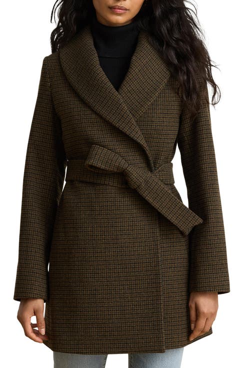 Plaid Wool Wrap Coat