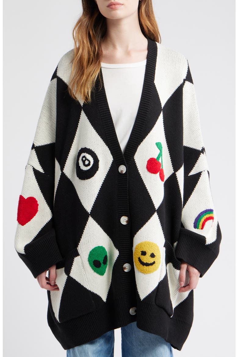 Icon Harlequinn Oversize Cardigan, Alternate, color, BLACK/ WHITE