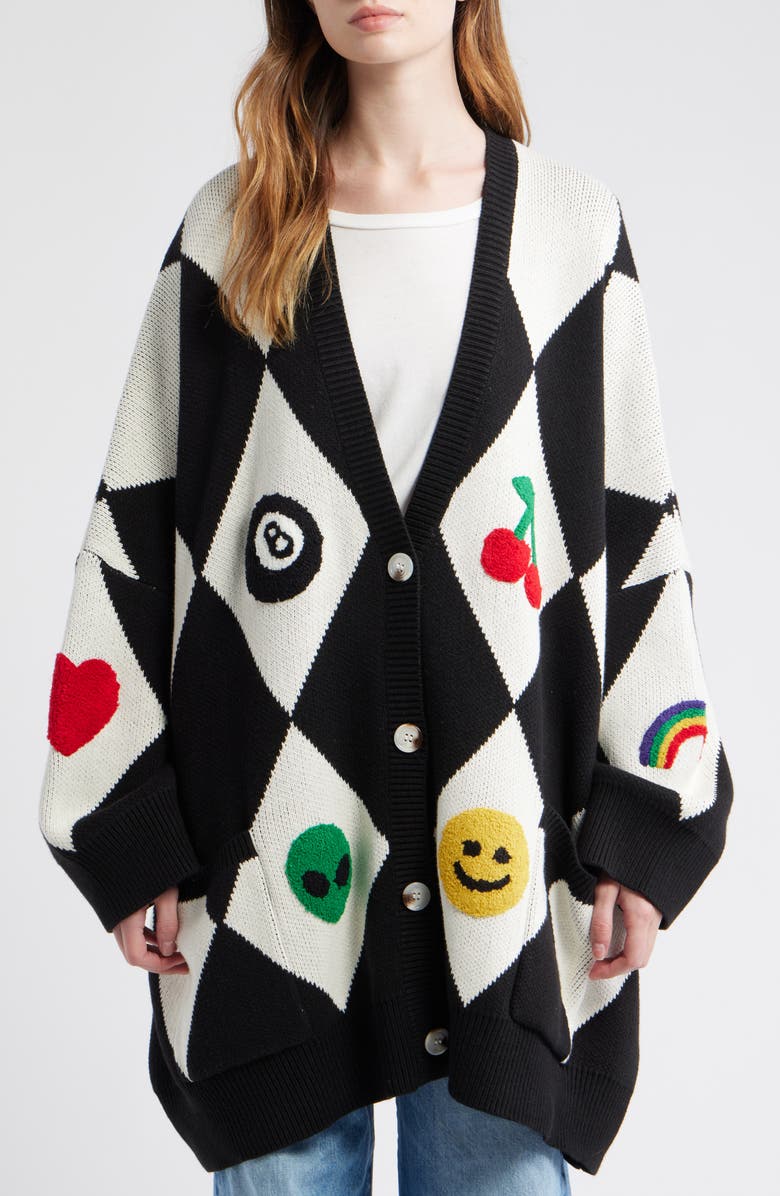 Dressed in Lala Icon Harlequinn Oversize Cardigan, Alternate, color, Black/ White