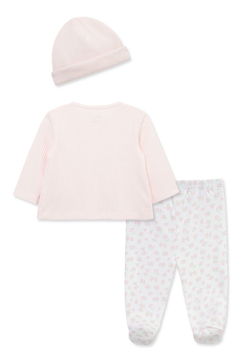 Pretty Floral Organic Cotton Cardigan, Pants & Hat Set, Alternate, color, PINK