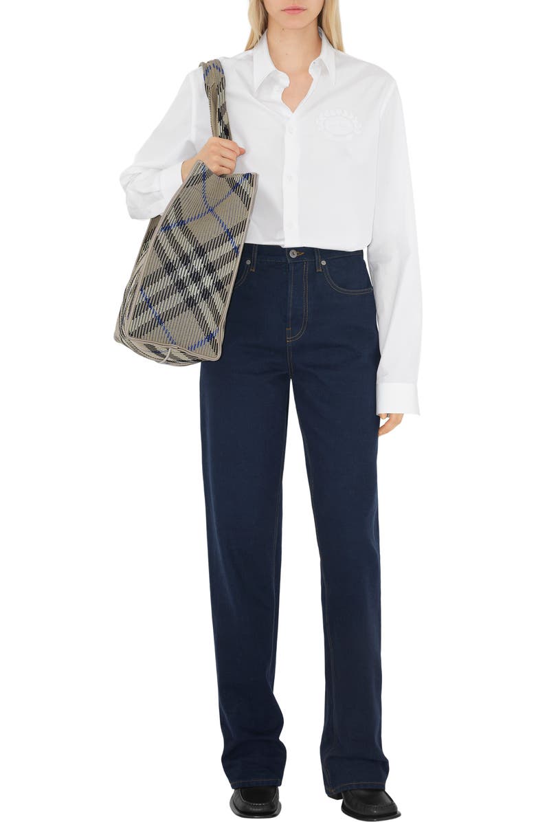 Burberry Medium Check Knitted Tote, Alternate, color, Lichen