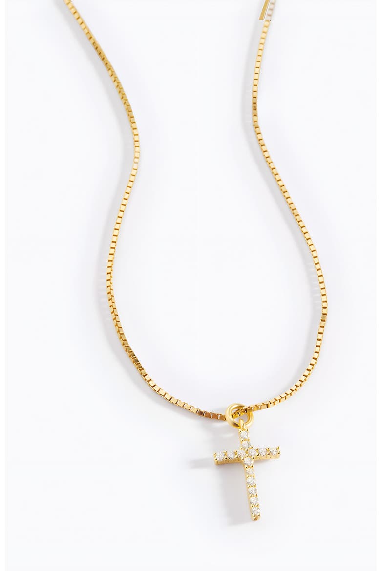 Pave Cross Necklace, Main, color, 18k Gold Over Sterling Silver