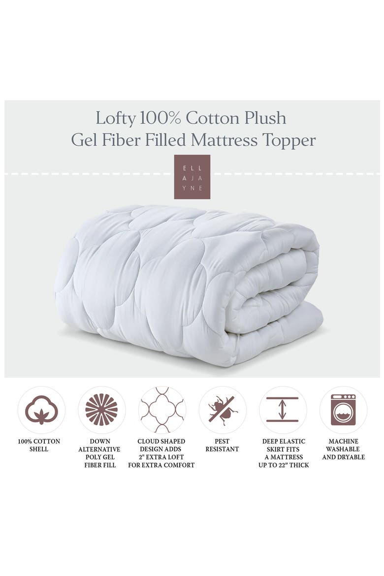 2" Loft 100% Cotton Plush Gel Fiber Filled Queen Mattress Topper - 60"x80", Alternate, color, WHITE
