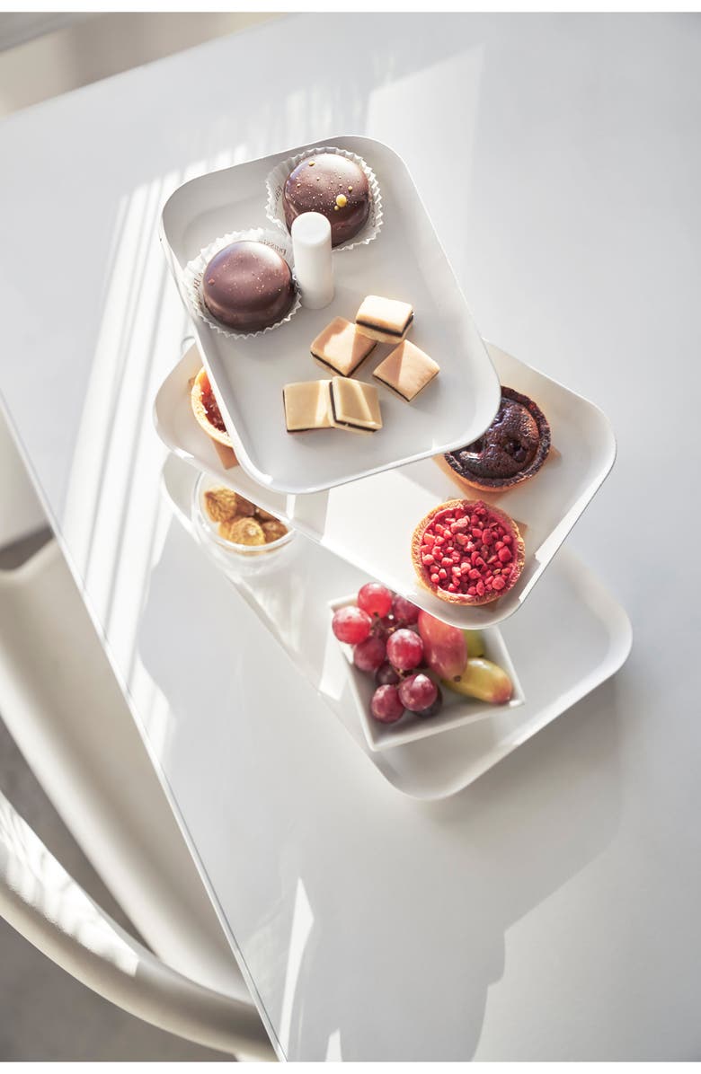 Yamazaki Tower Three-Tier Steel Serving Stand, Alternate, color, White