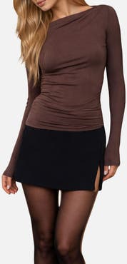 Blu Pepper Ruched Long Sleeve Knit Top