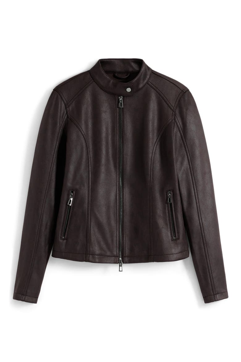 Faux Leather Jacket, Alternate, color, DARK BROWN