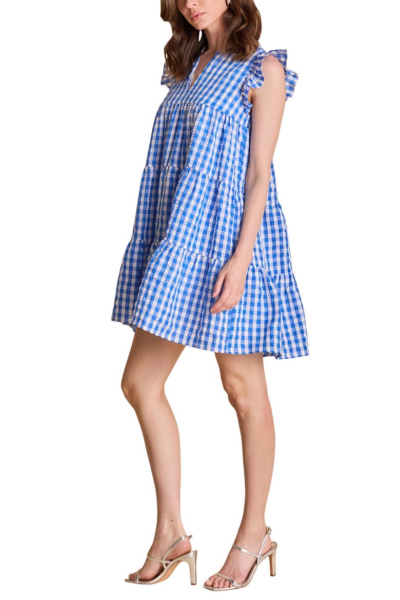 Gingham Check Tiered Minidress, Alternate, color, BLUE