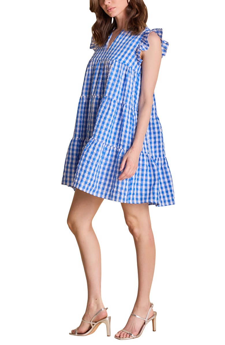 English Factory Gingham Check Tiered Minidress, Alternate, color, Blue