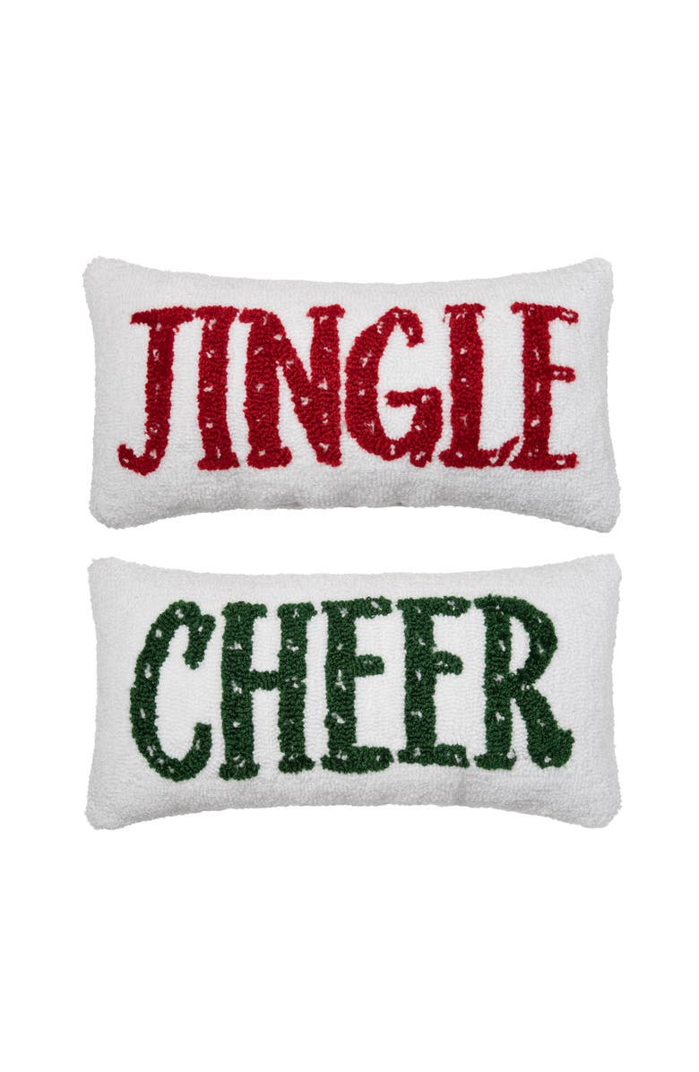 C&F Home Jingle/Cheer Reversible Hooked Small Christmas Accent Pillow, 10" x 20", Main, color, White