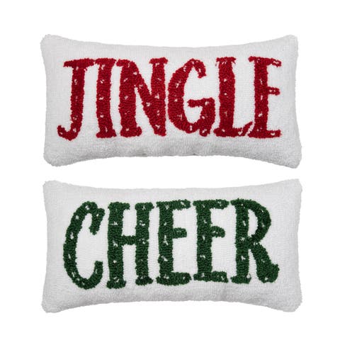 Jingle/Cheer Reversible Hooked Small Christmas Accent Pillow, 10" x 20"