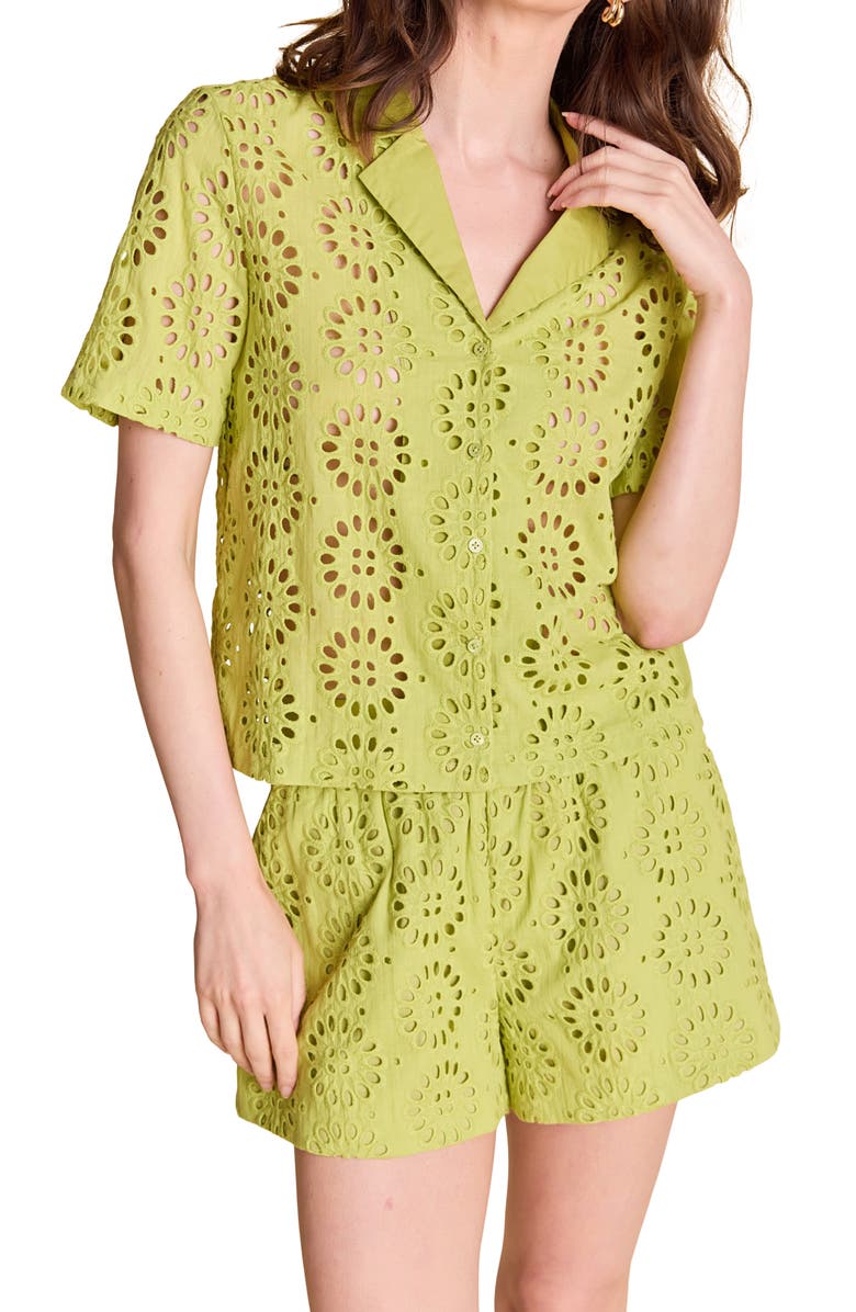 English Factory Eyelet Embroidery Camp Shirt, Alternate, color, Green