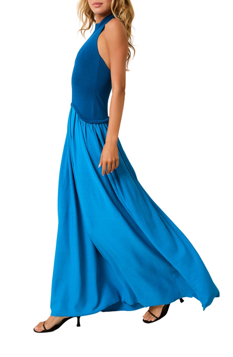 Solid & Striped The Soglio Halter Mixed Media Maxi Dress, Alternate, color, Cosmic Blue