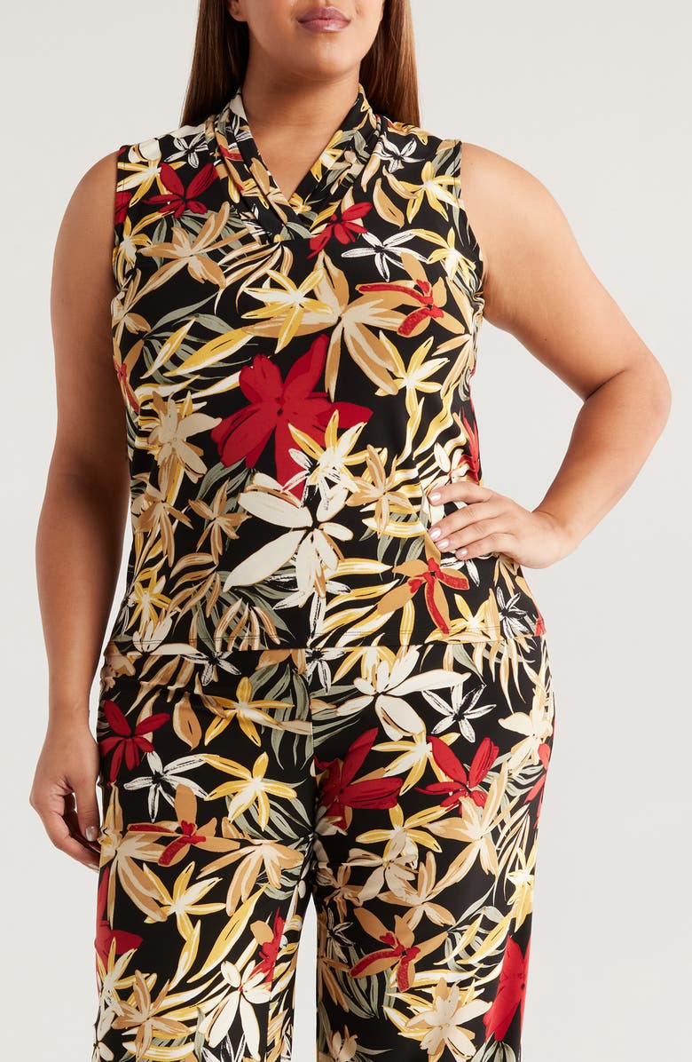 Anne Klein Floral Triple Pleat Sleeveless Top, Main, color, 