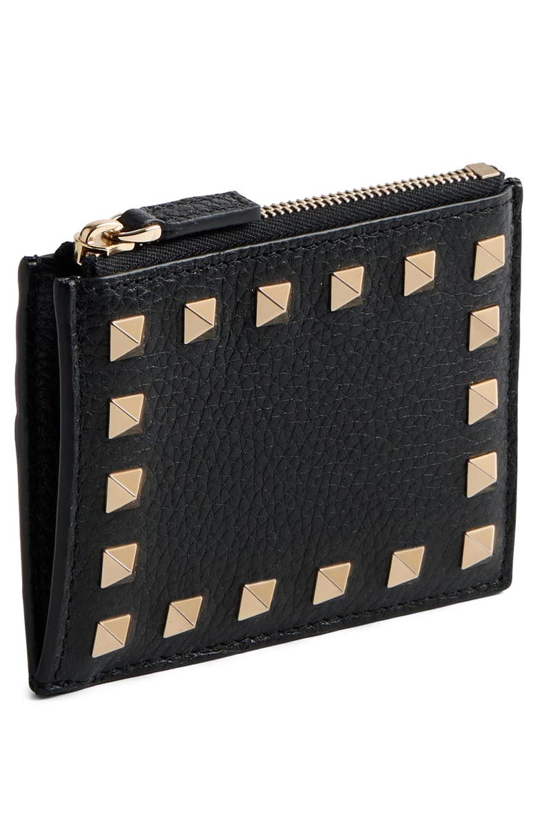 Valentino Garavani Rockstud Leather Coin Card Case, Alternate, color, Black
