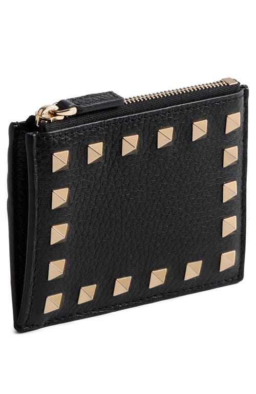 Valentino Garavani Rockstud Leather Coin Card Case In Black