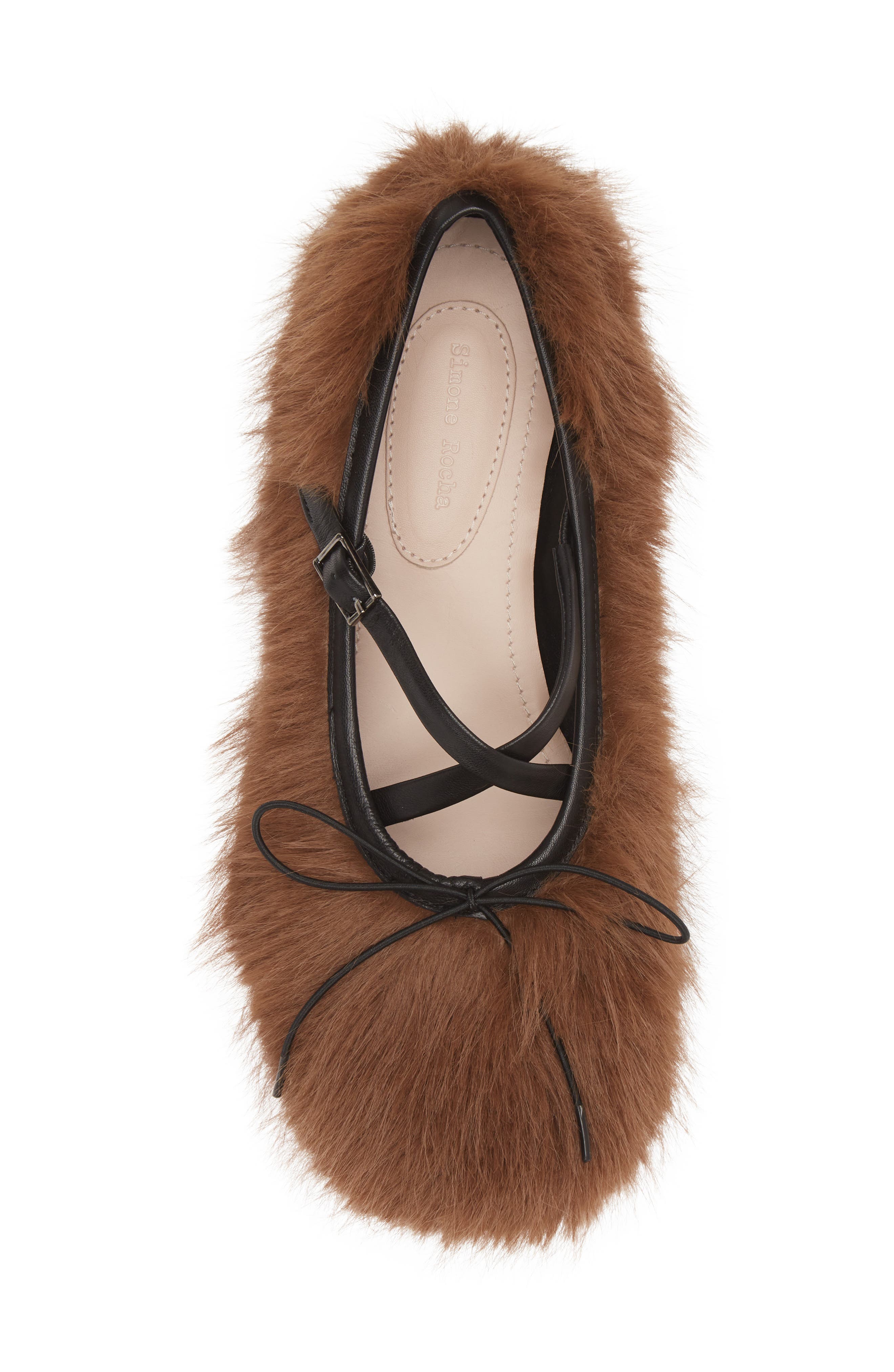 Simone Rocha Faux Fur Crisscross Strap Ballet Flat, Alternate, color, 