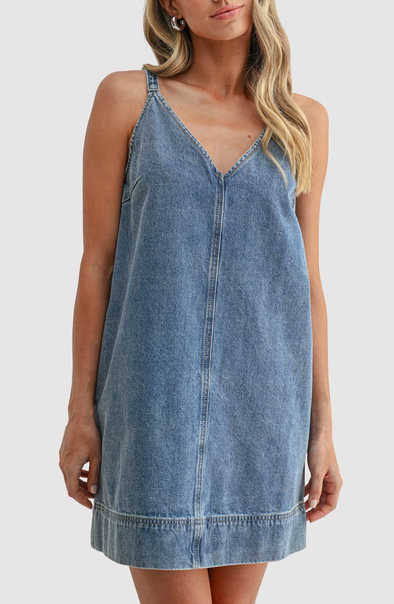 Lush Sleeveless Denim Minidress, Alternate, color, Denim