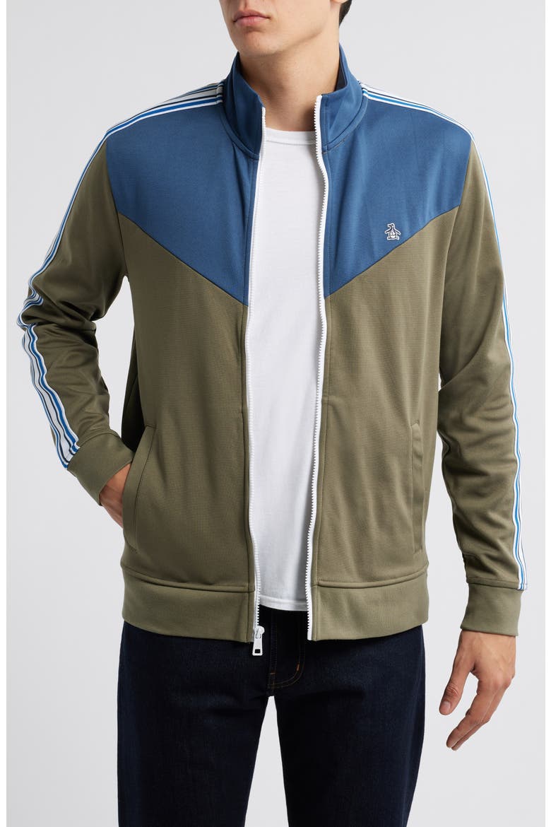 Chevron Double Knit Track Jacket, Main, color, DUSTY OLIVE