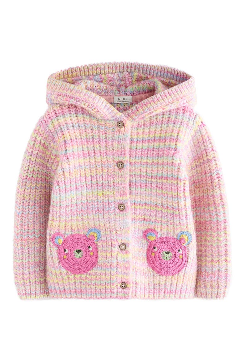 Kids' Bear Crochet Hooded Cardigan, Main, color, PINK