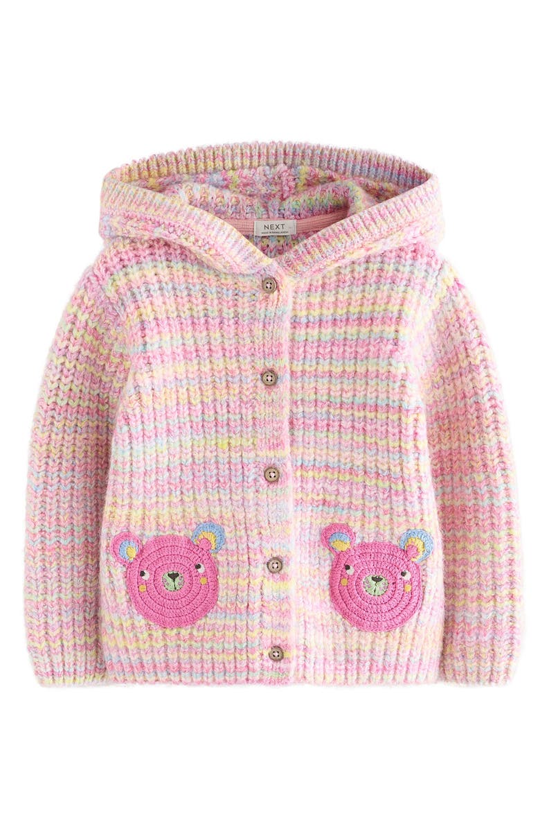 NEXT Kids' Bear Pocket Hooded Cardigan, Main, color, Pink
