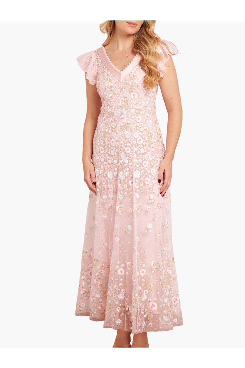 Ethereal Blooms Short Sleeve Ankle Gown, Main, color, Seashell/Multi
