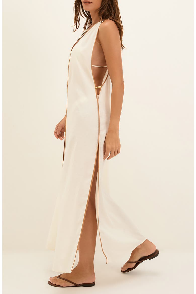 Iva Contrast Binding Cotton Cover-Up Maxi Dress, Alternate, color, OFF WHITE