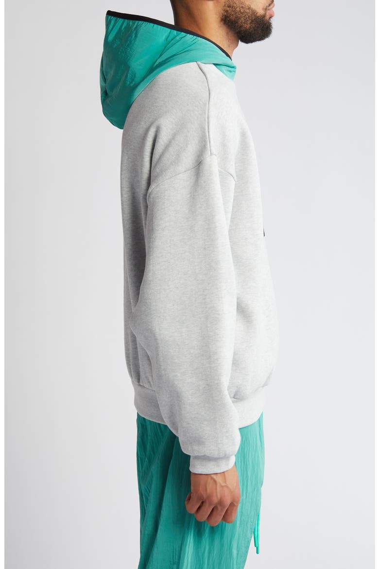 Oversize Fleece Hoodie, Alternate, color, LIGHT HEATHER GREY/ MINT LEAF