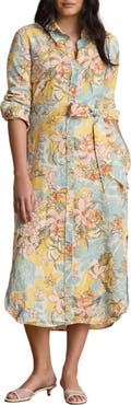 Lauren Ralph Lauren Floral Print Long Sleeve Linen Midi Shirtdress