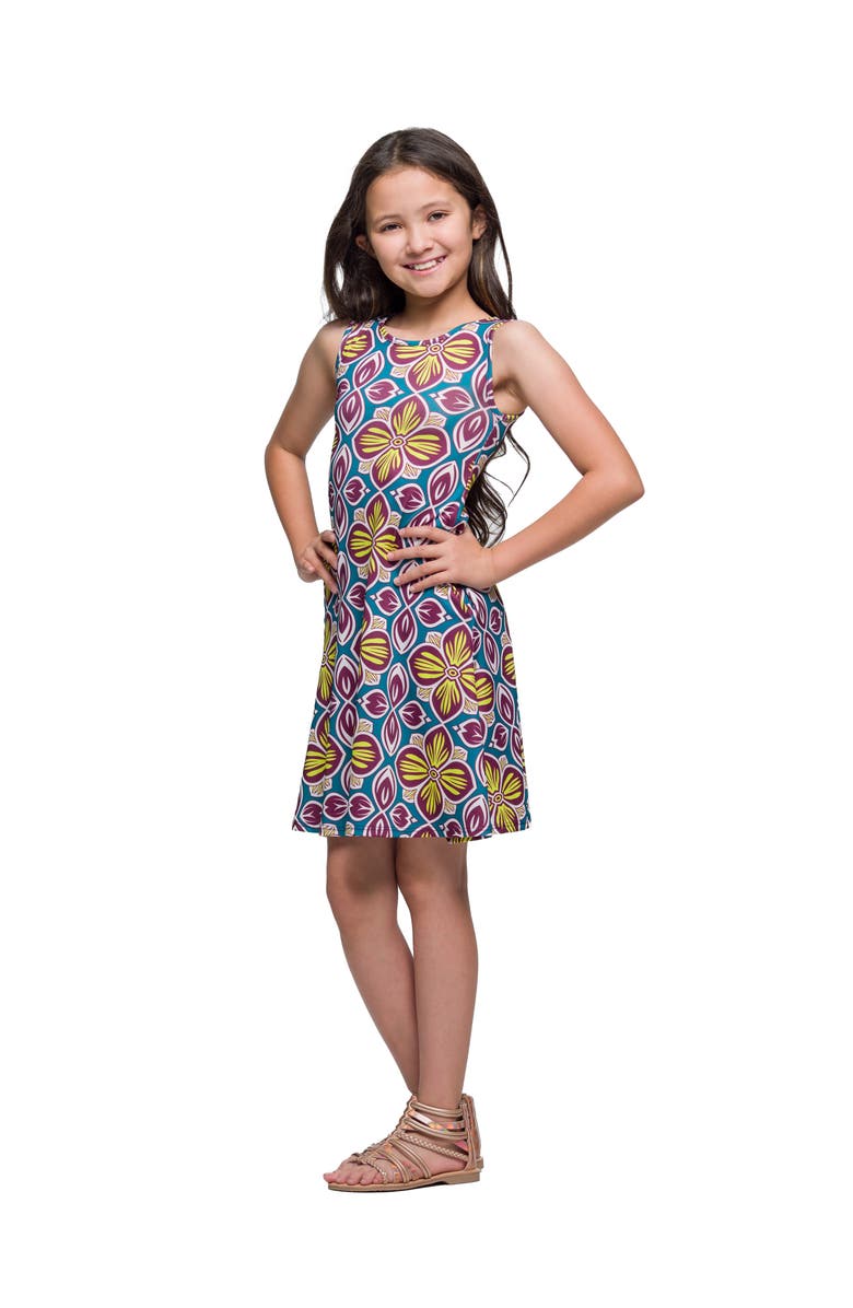 24sevenKid Sleeveless Knee Length A-Line Floral Print Pocket Dress, Alternate, color, Yellow Multi