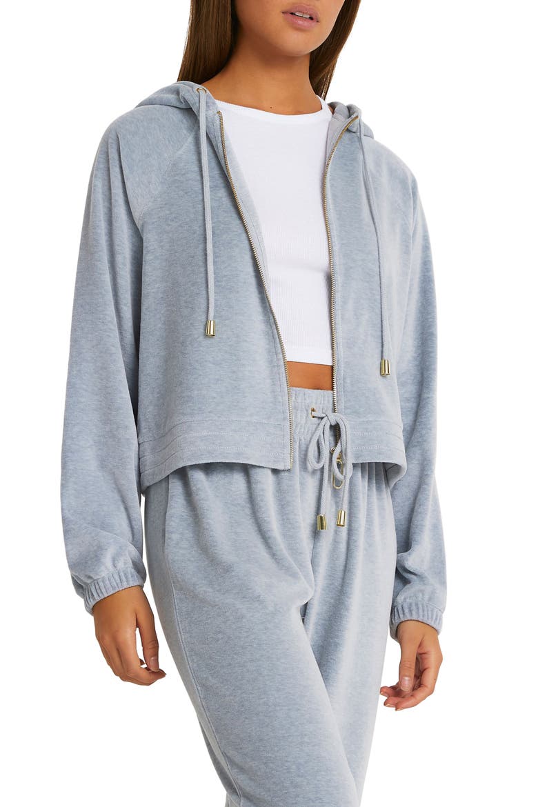 Velour Zip Hoodie, Main, color, GREY