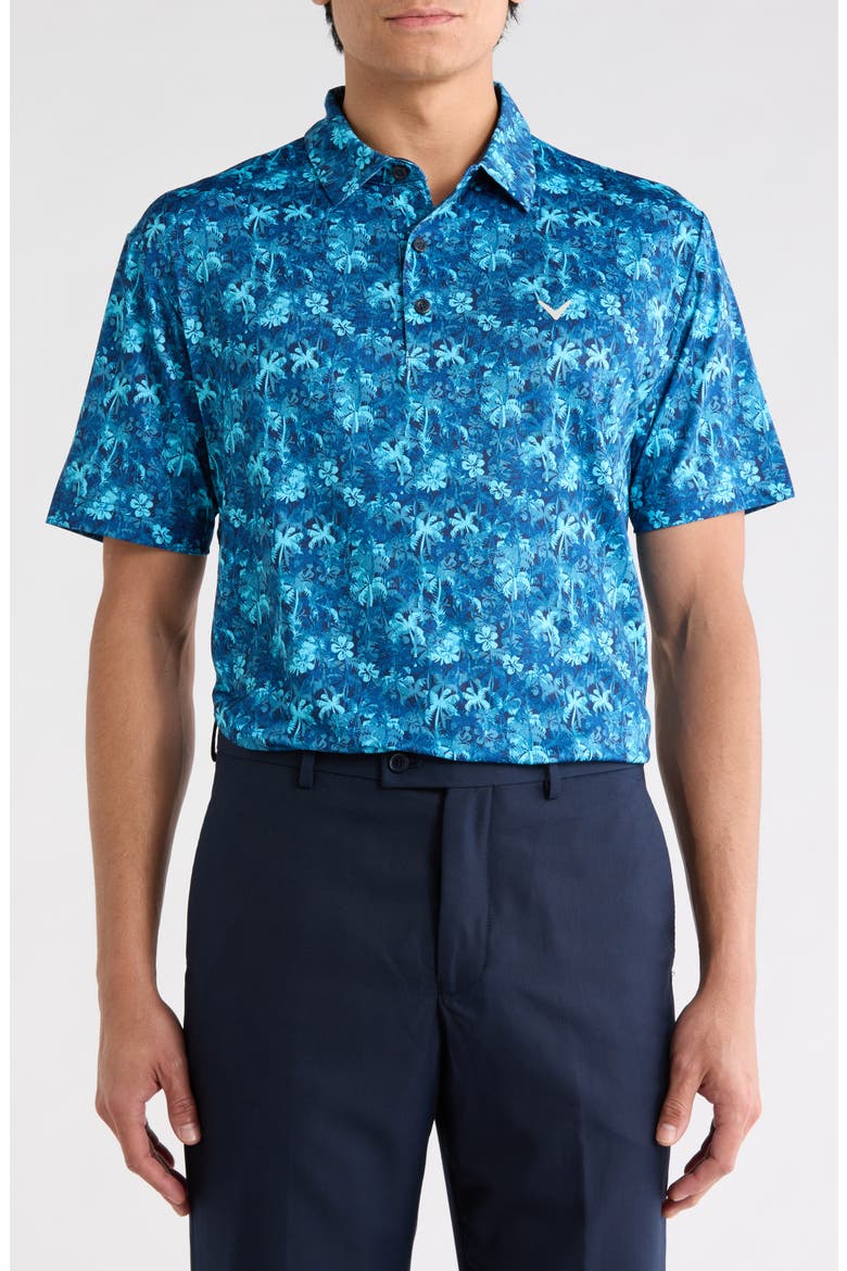 Tropical Confetti Short Sleeve Polo, Main, color, PEACOAT