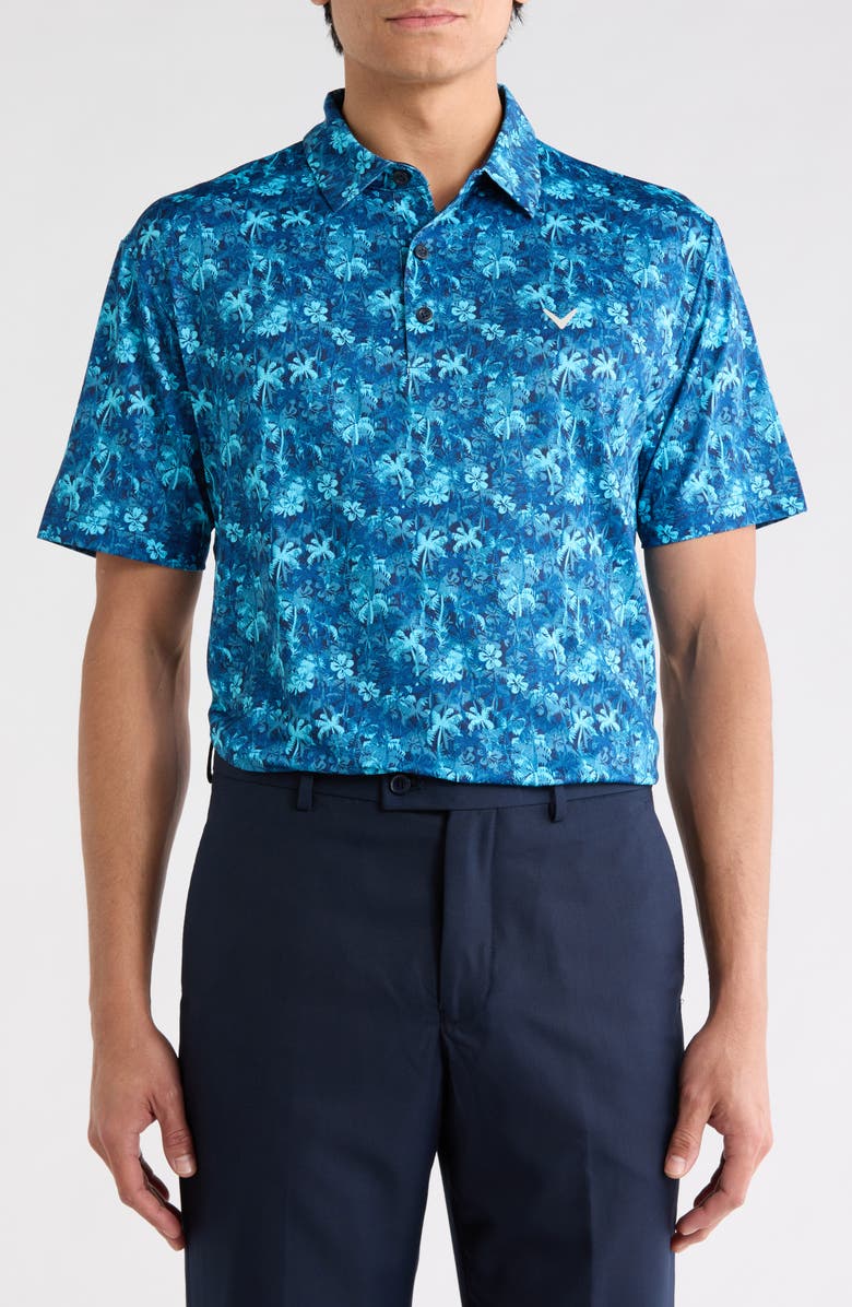 Callaway Tropical Confetti Short Sleeve Polo, Main, color, Peacoat