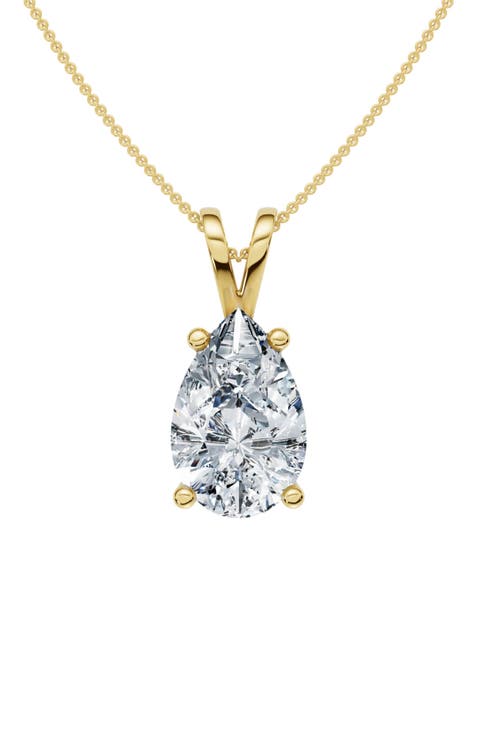 4Ct Solitaire Pear Shape Diamond Pendant Lab Grown 14k Gold 18" Necklace