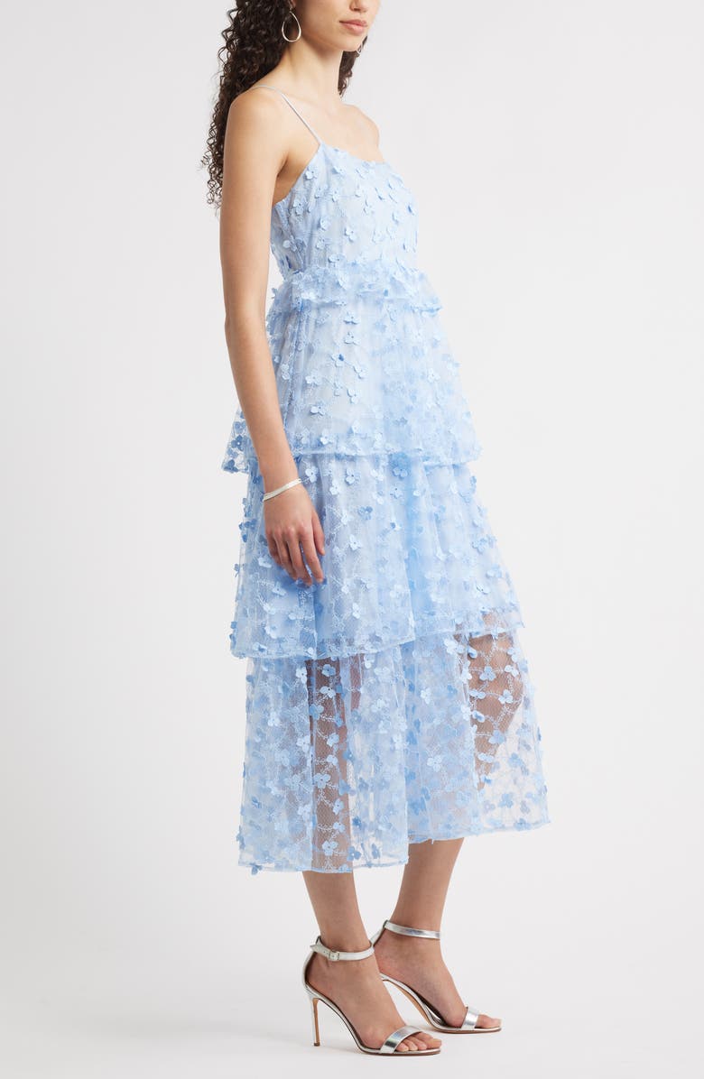 Chelsea28 3D Floral Embroidered Lace Midi Cocktail Dress, Alternate, color, Blue Windsurfer