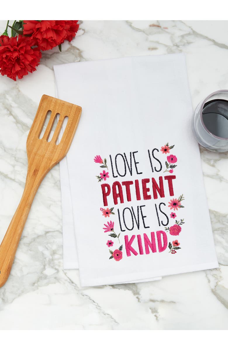 C&F Home "Love Is Patient & Kind" Flowers Embroidered 100% Cotton Flour Sack Dishtowel, Alternate, color, Red