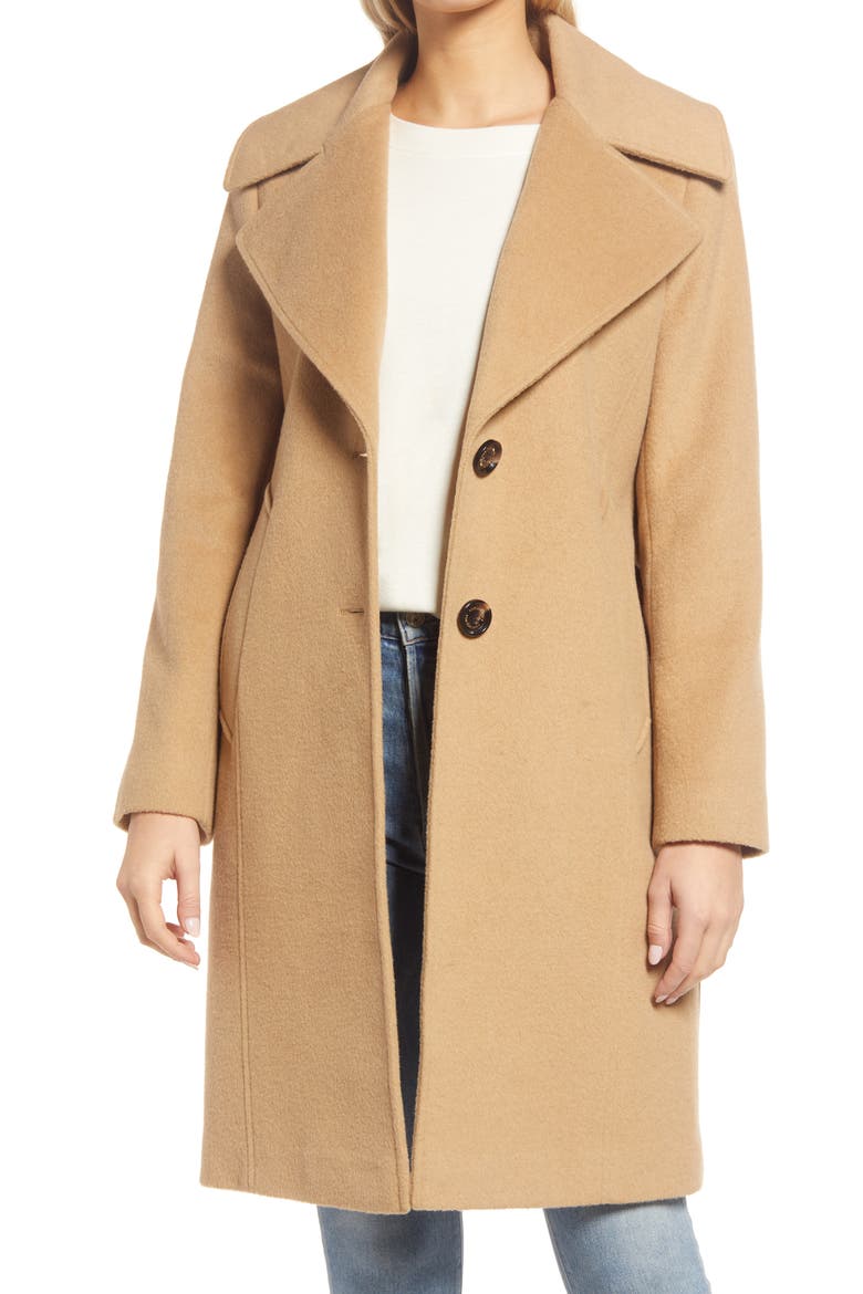 Women's Notch Collar Textured Coat, Main, color, CAMEL/ CINNAMON