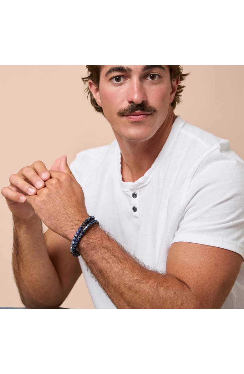 Lucky Brand Stainless Steel (316L) Blue 3-Row Bracelet, Alternate, color, Black, Blue