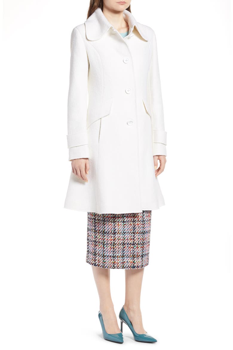 Boiled Wool Blend Fit & Flare Coat, Alternate, color, IVORY