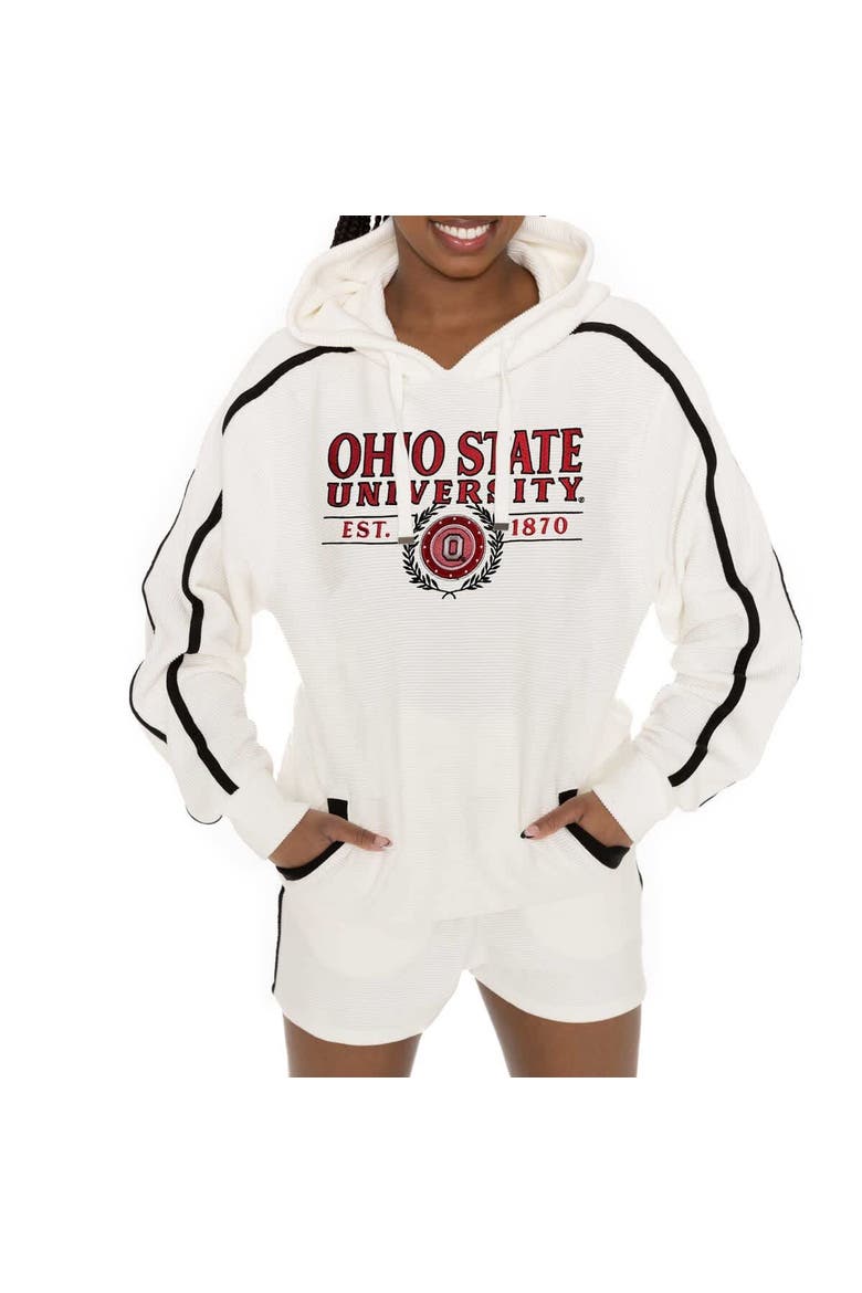 Women's Gameday Couture Cream Ohio State Buckeyes Down, Set, Go Pullover Hoodie and Shorts Set, Alternate, color, Cream