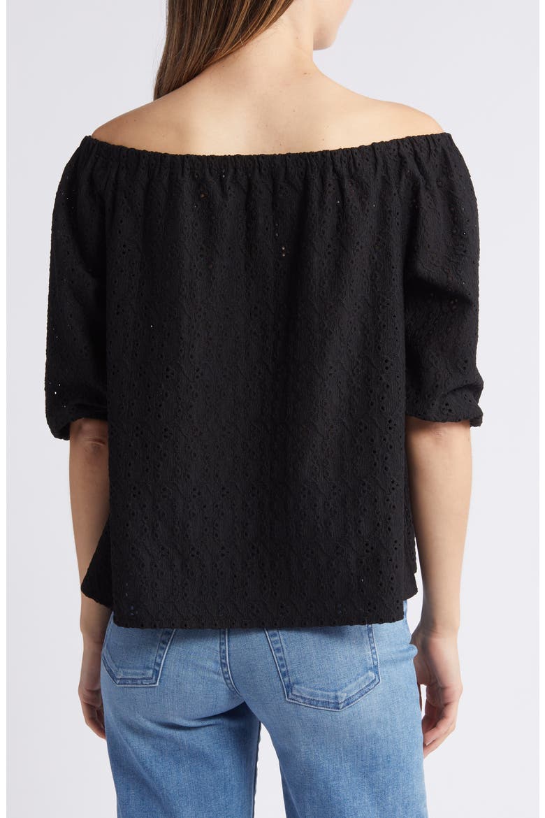 Off the Shoulder Eyelet Top, Alternate, color, BLACK